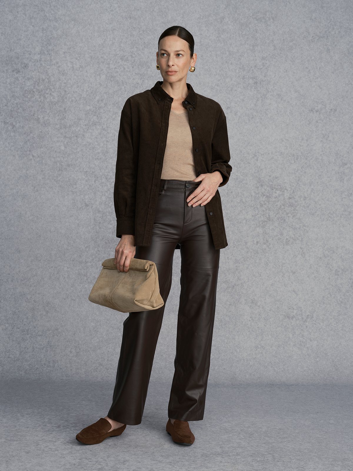 Product View of WICKHAM Corduroy Shirt and Trousers in Brown.