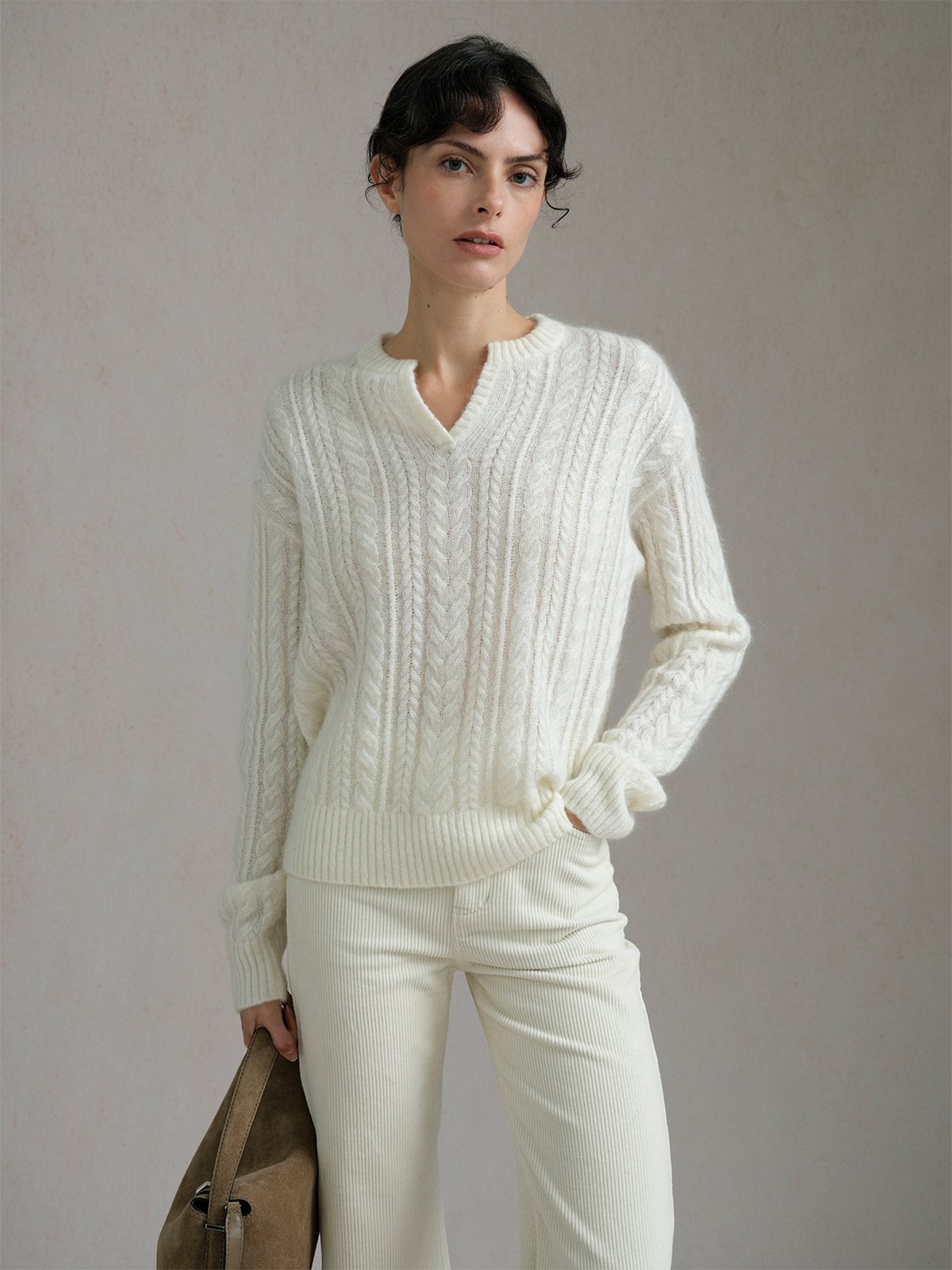 Product View of MARNIE Cable Jumper in Off-White.