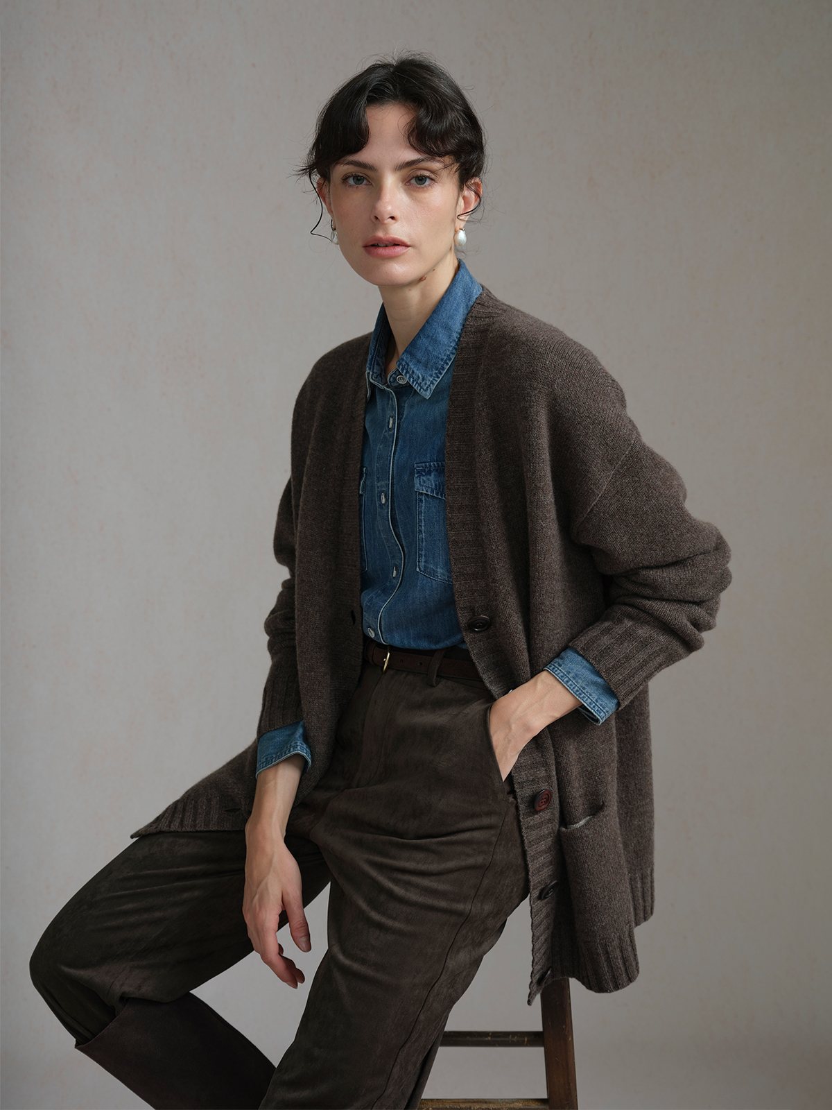 Product View of LUISA Oversized Cardigan in Brown.