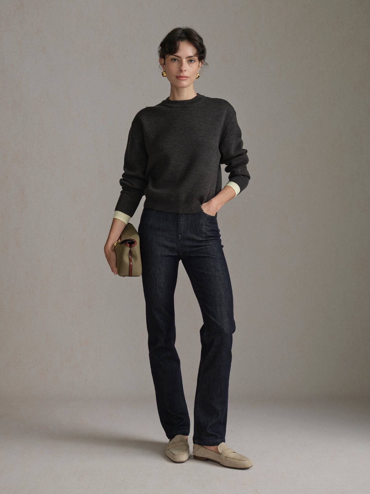 Product View of BRETT Slim Straight-Leg Jeans in Navy.