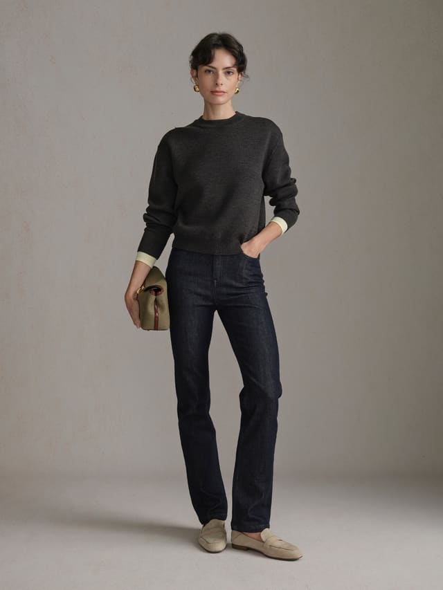 Product View of BRETT Slim Straight-Leg Jeans in Navy.