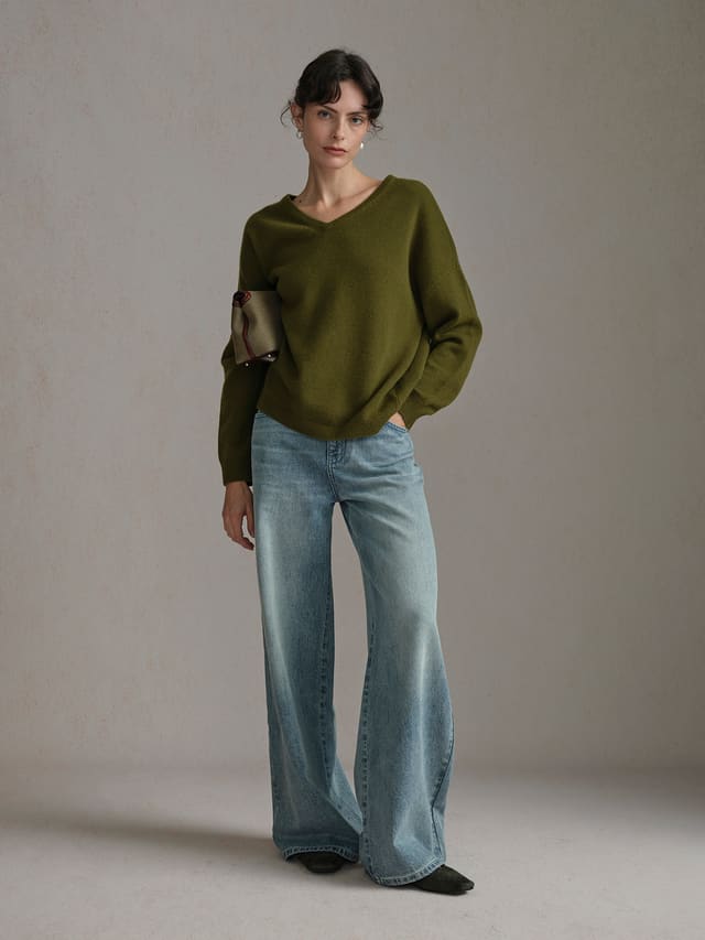 Product View of MARCELLE Oversized Jumper in Leaf Green.