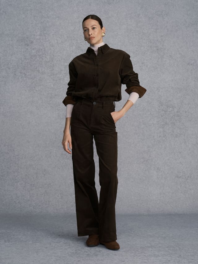 Product View of WICKHAM Corduroy Shirt and Trousers in Brown.