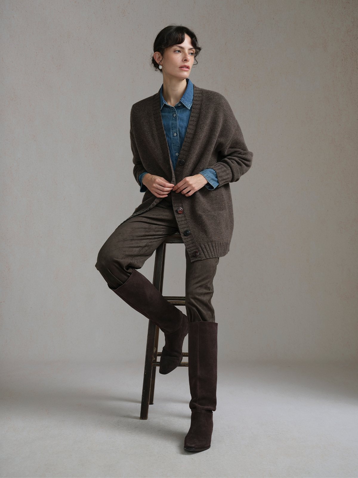 Product View of LUISA Oversized Cardigan in Brown.