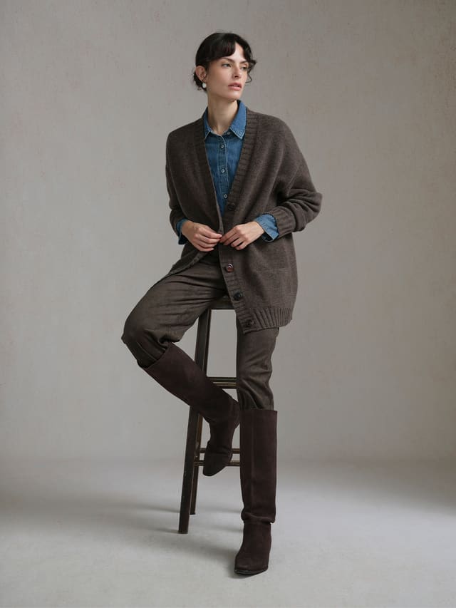 Product View of LUISA Oversized Cardigan in Brown.