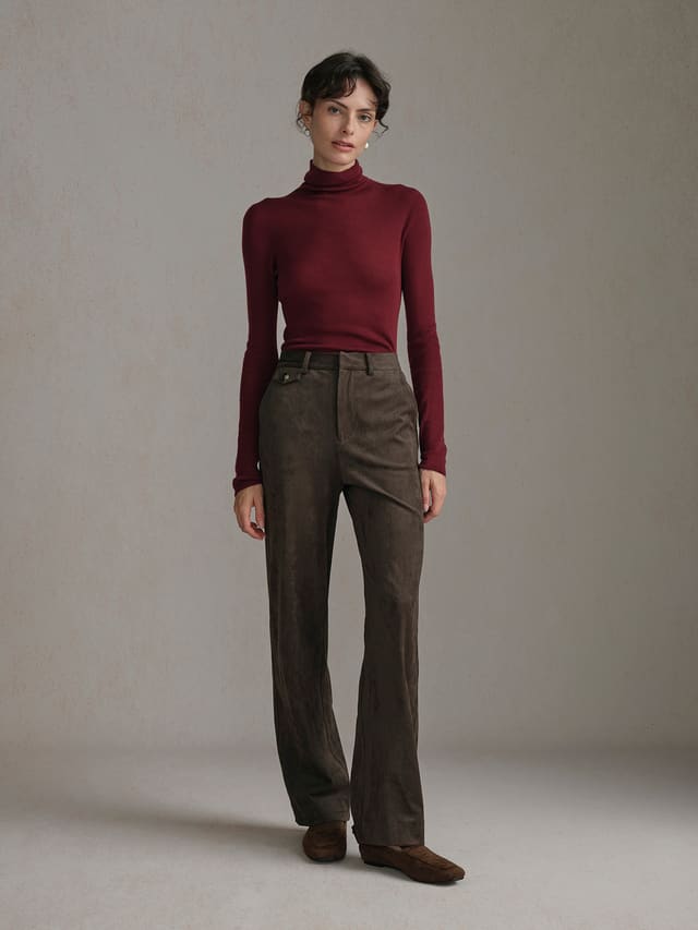 Product View of EASE Turtleneck Seamless Fitted Base Layer in Red.