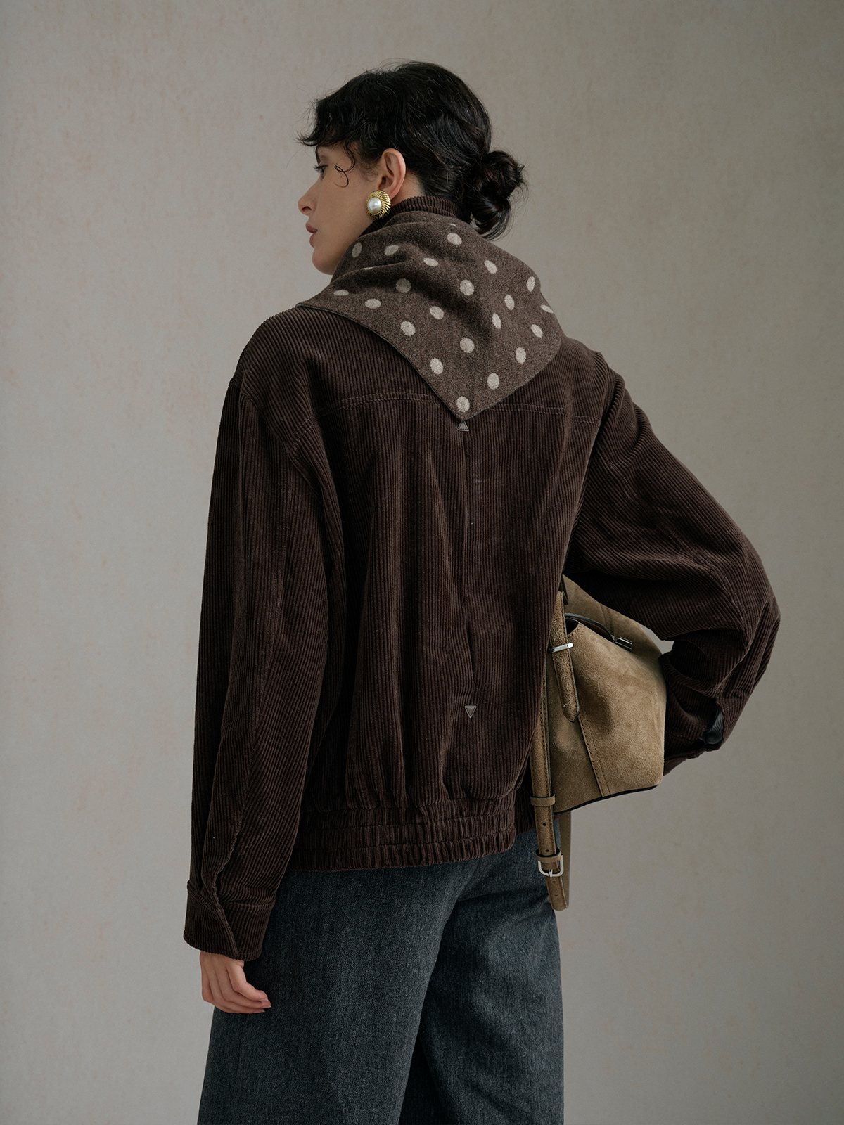 Product View of DOMINIQUE Corduroy Jacket in Brown.