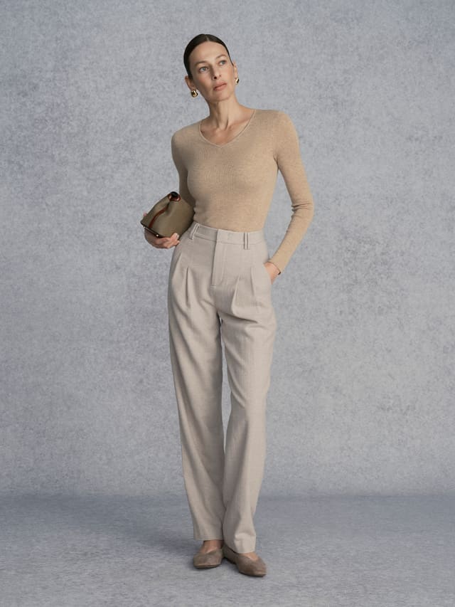 Product View of EASE V-Neck Seamless Fitted Base Layer in Light Brown.