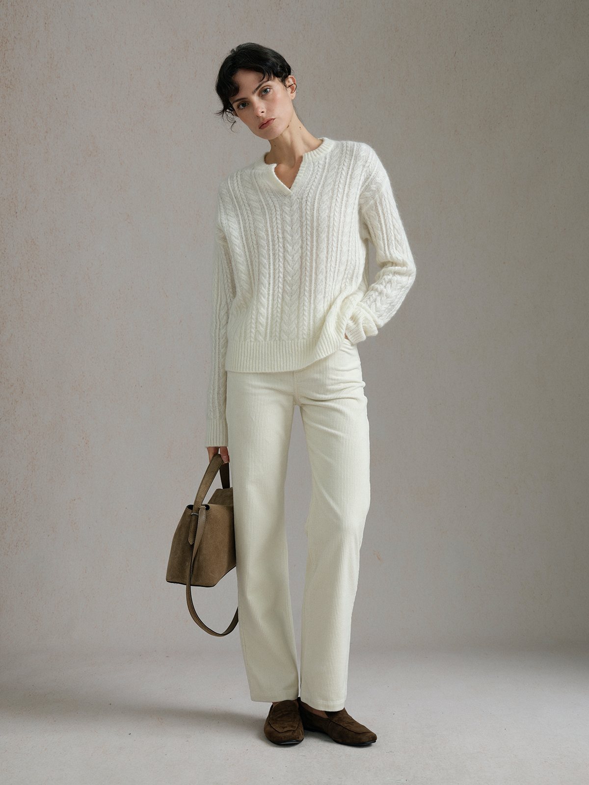 Product View of MARNIE Cable Jumper in Off-White.