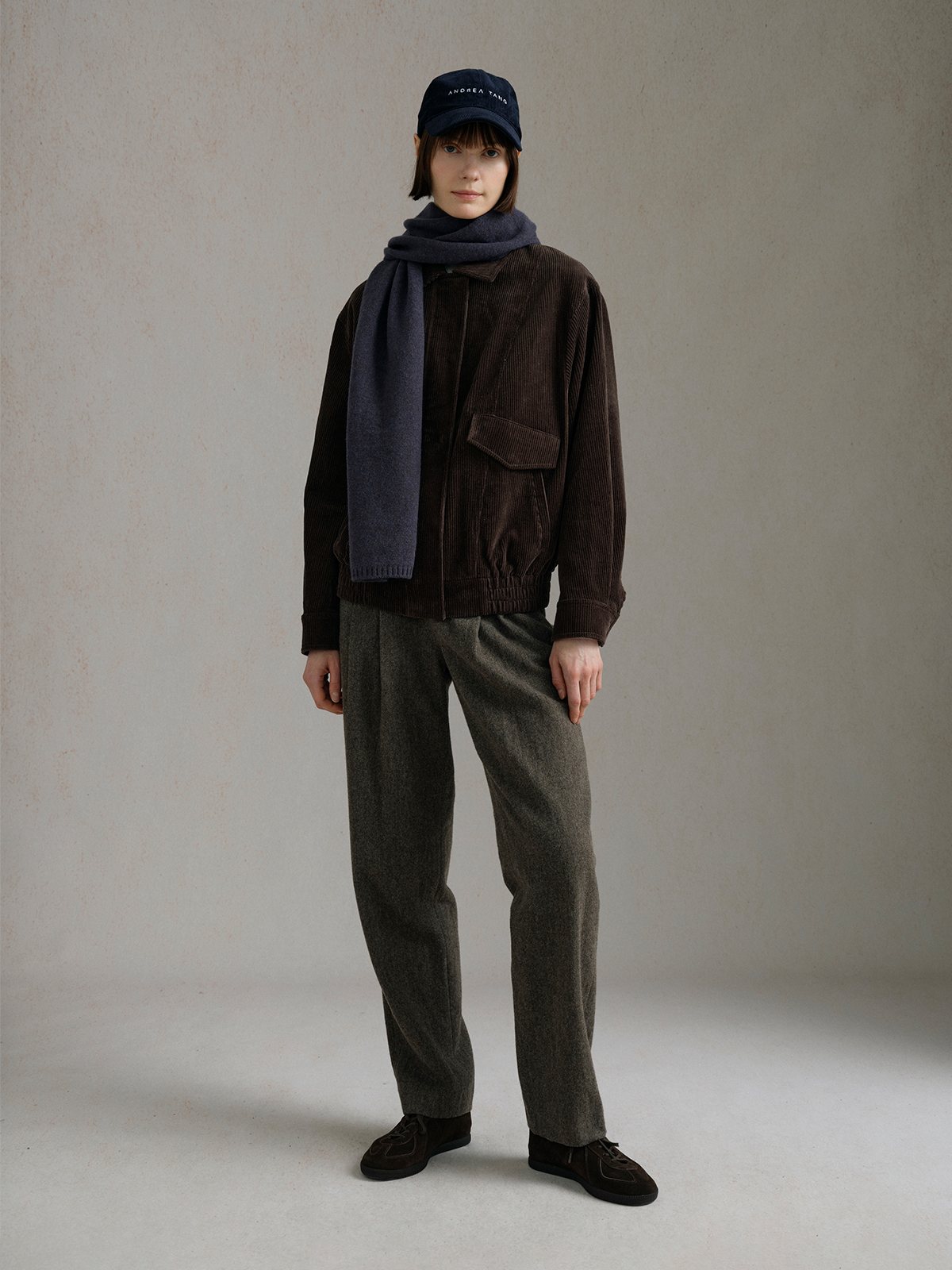 Product View of DOMINIQUE Corduroy Jacket in Brown.