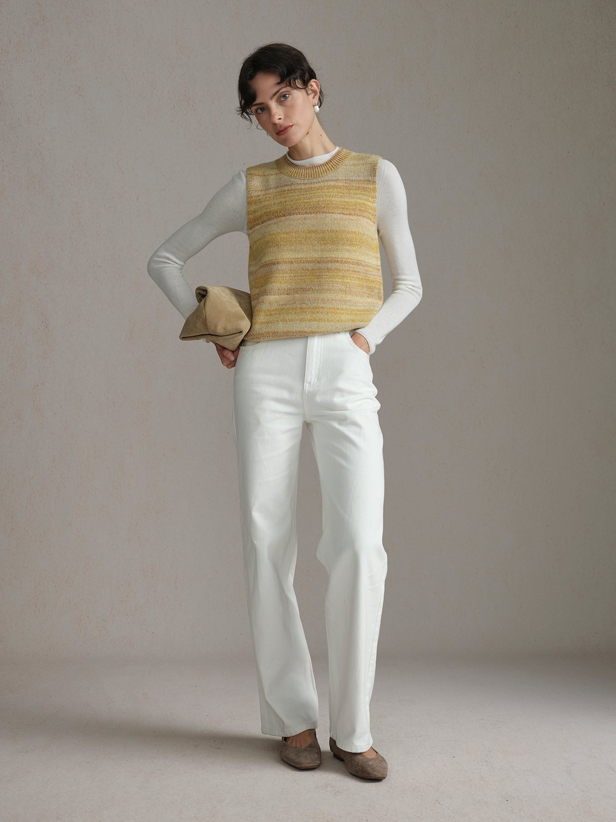 Product View of EASE Mock Neck Seamless Fitted Base Layer in Off-White.