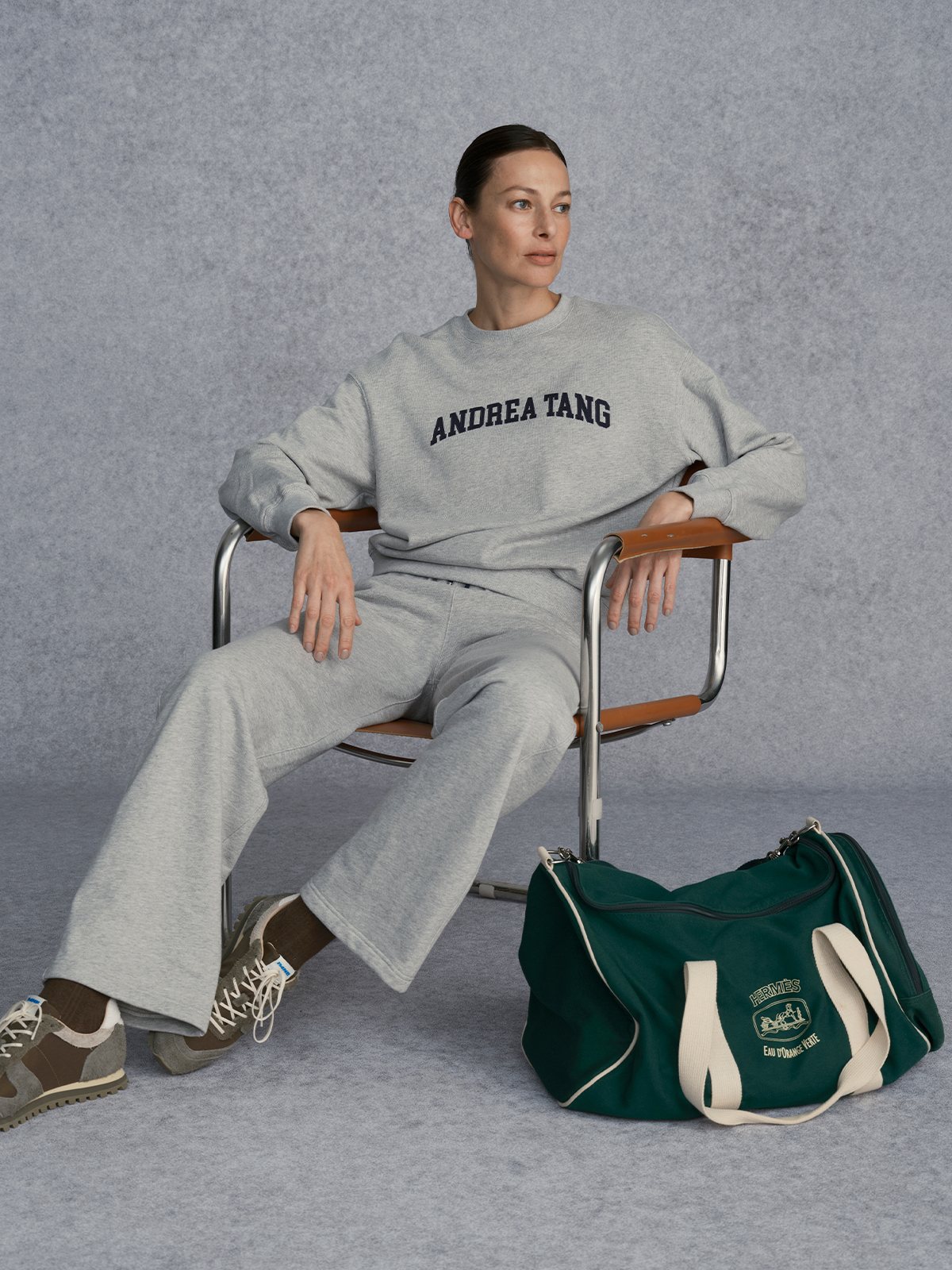 Product View of LETTERMAN Appliqué Letter Sweatshirt in Grey.