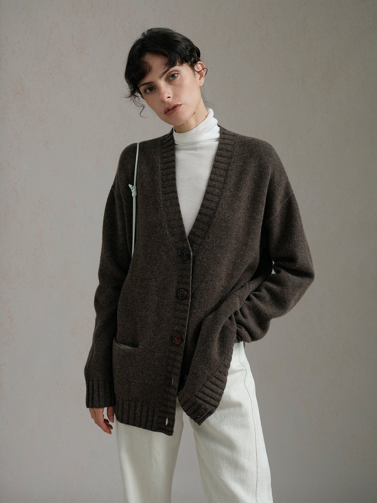 Product View of LUISA Oversized Cardigan in Brown.