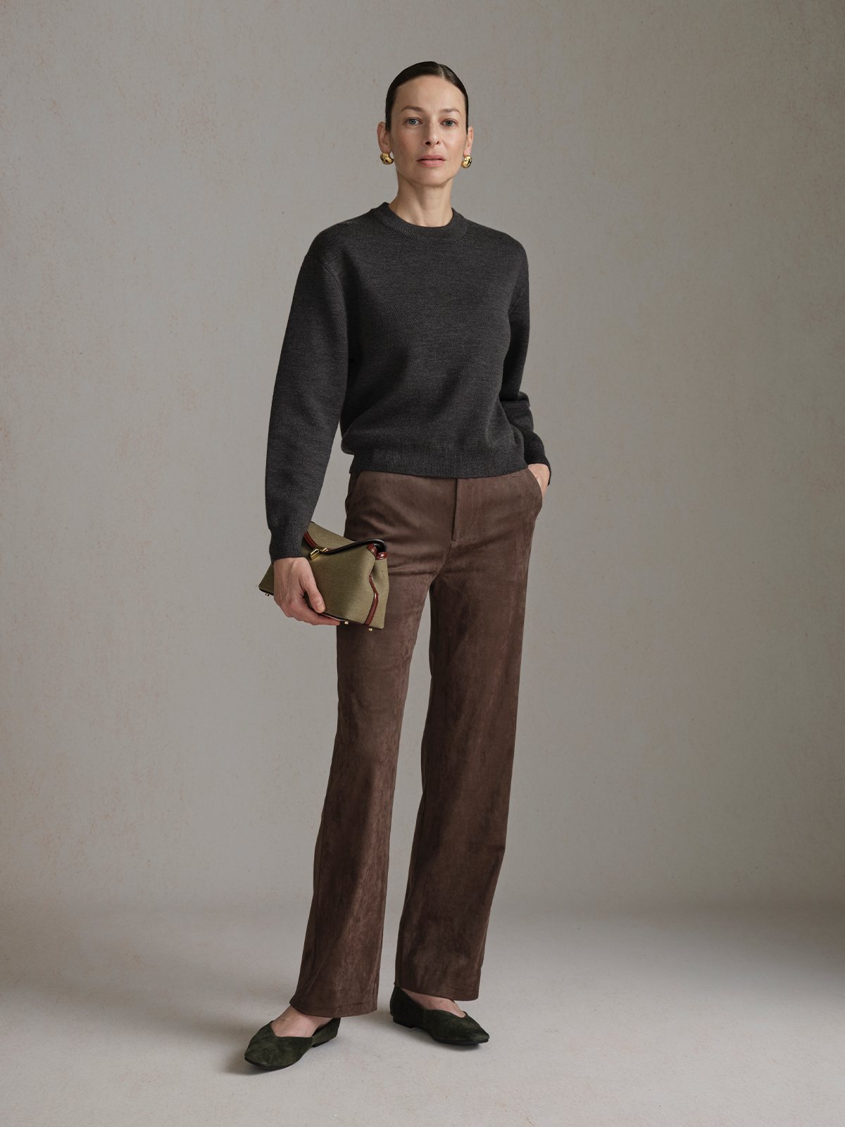 Product View of MILO Slightly Relaxed Jumper in Grey Brown.