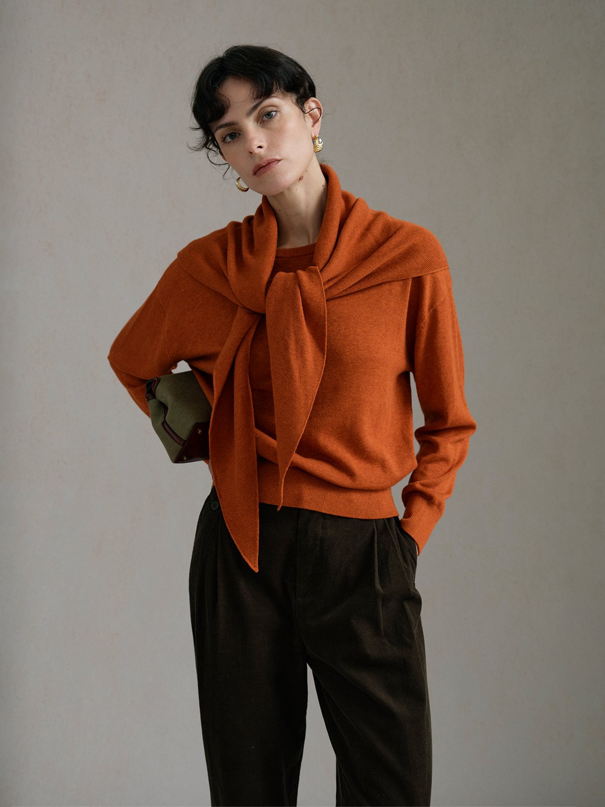 Product View of SOPHIA Relaxed Lightweight Jumper in Orange.