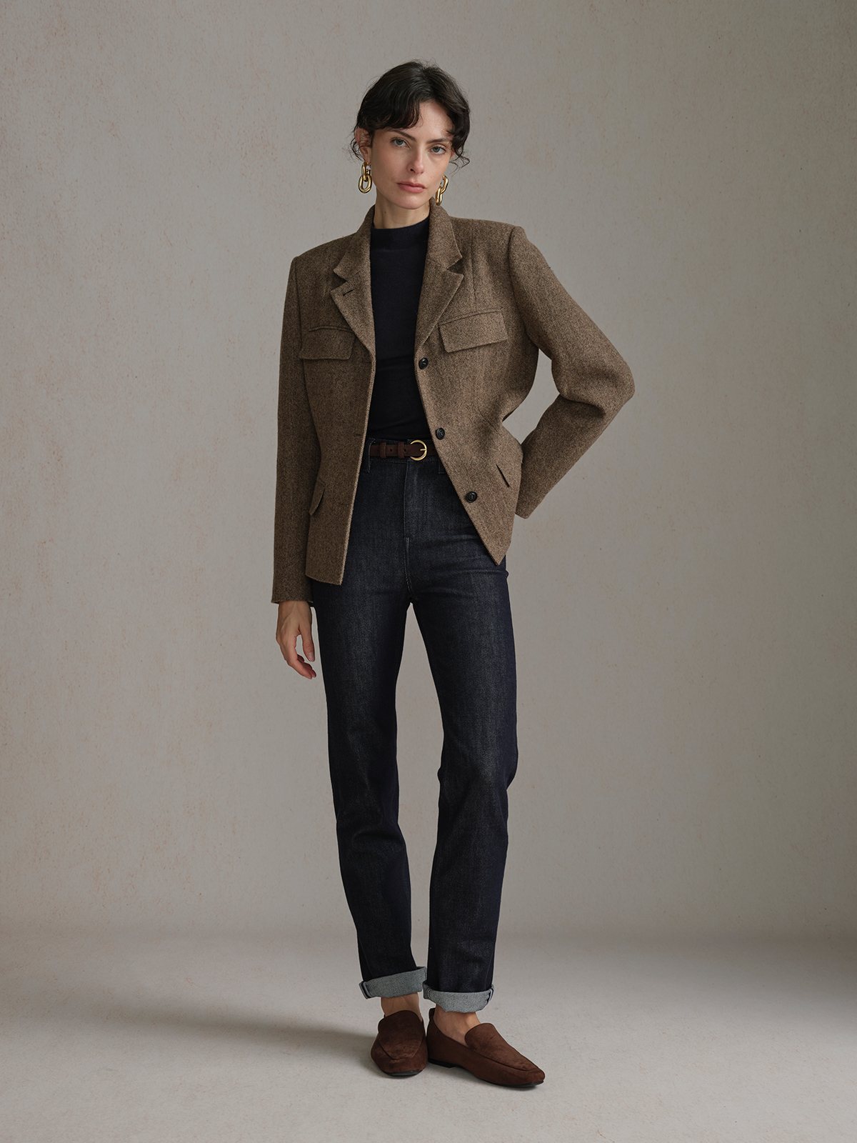 Product View of BRETT Slim Straight-Leg Jeans in Navy.
