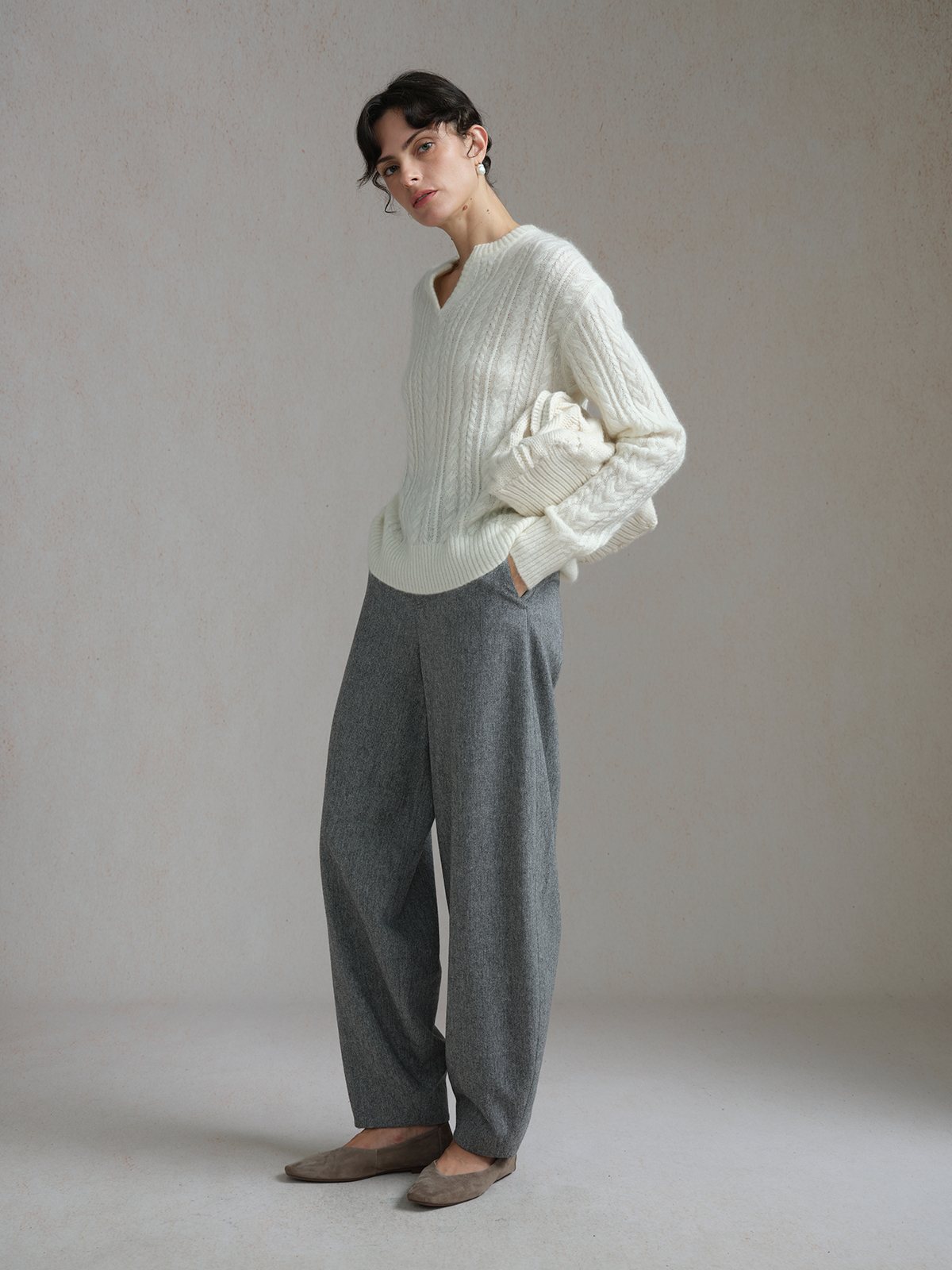 Product View of MARNIE Cable Jumper in Off-White.
