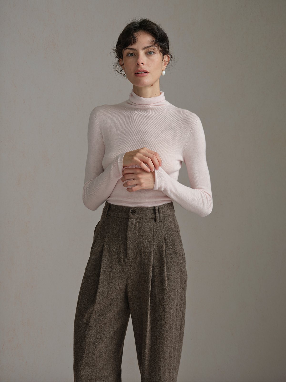 Product View of EASE Turtleneck Seamless Fitted Base Layer in Pink.