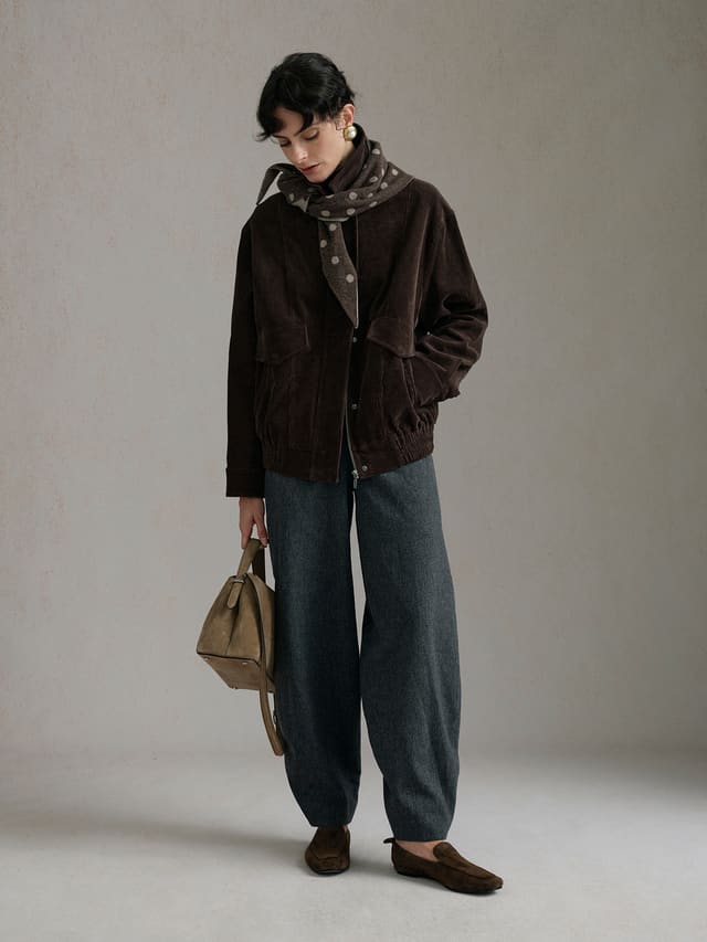 Product View of DOMINIQUE Corduroy Jacket in Brown.