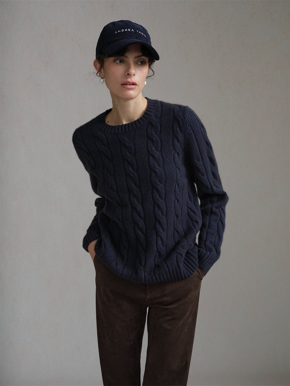 Product View of AT26 Corduroy Baseball Cap in Navy.