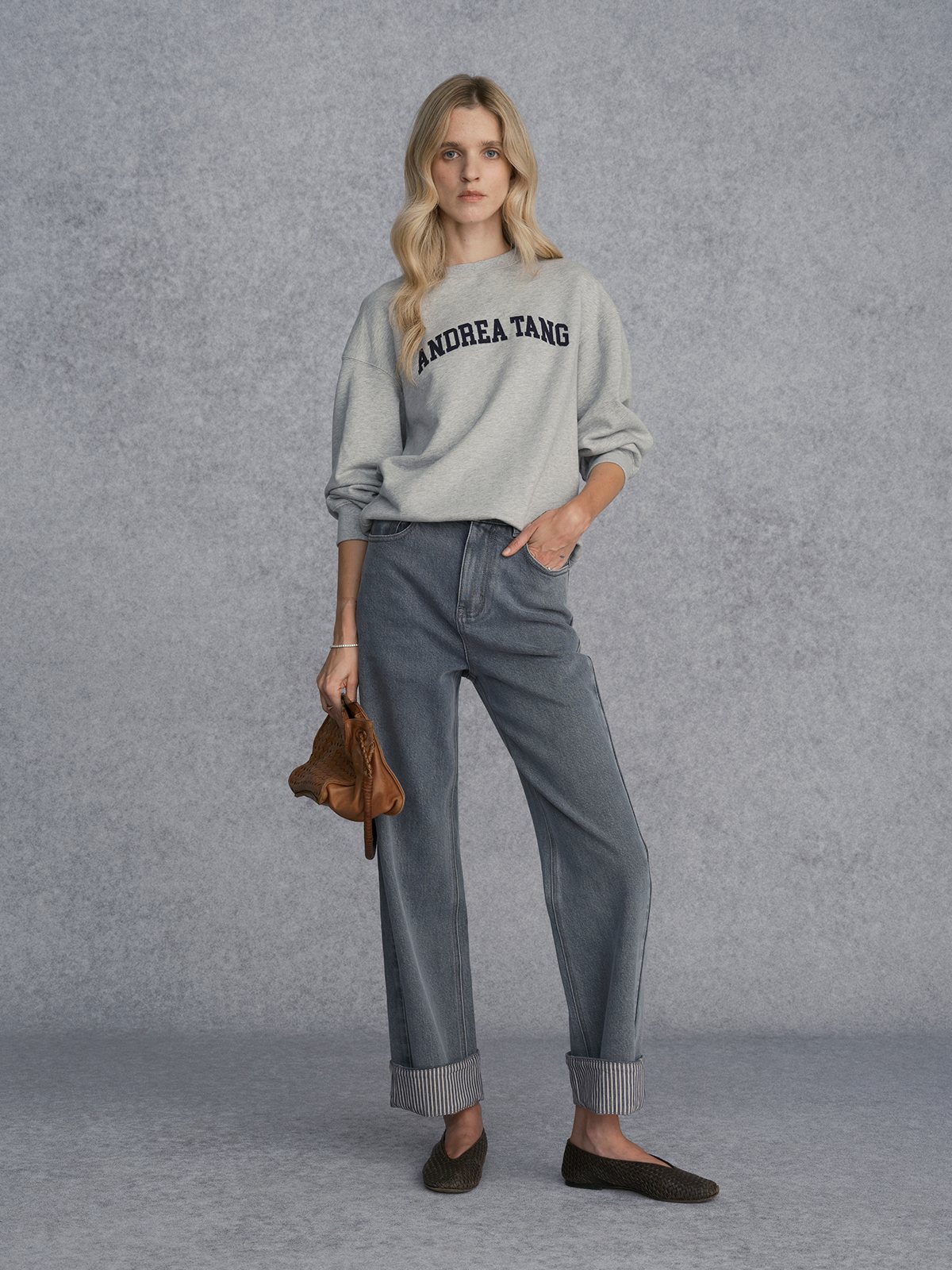 Product View of LETTERMAN Appliqué Letter Sweatshirt in Grey.
