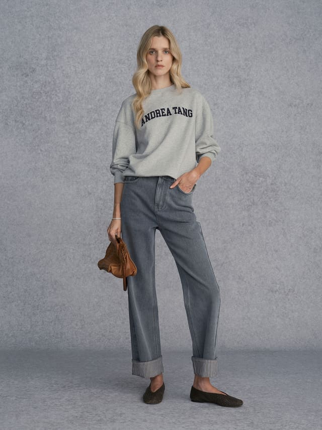 Product View of LETTERMAN Appliqué Letter Sweatshirt in Grey.