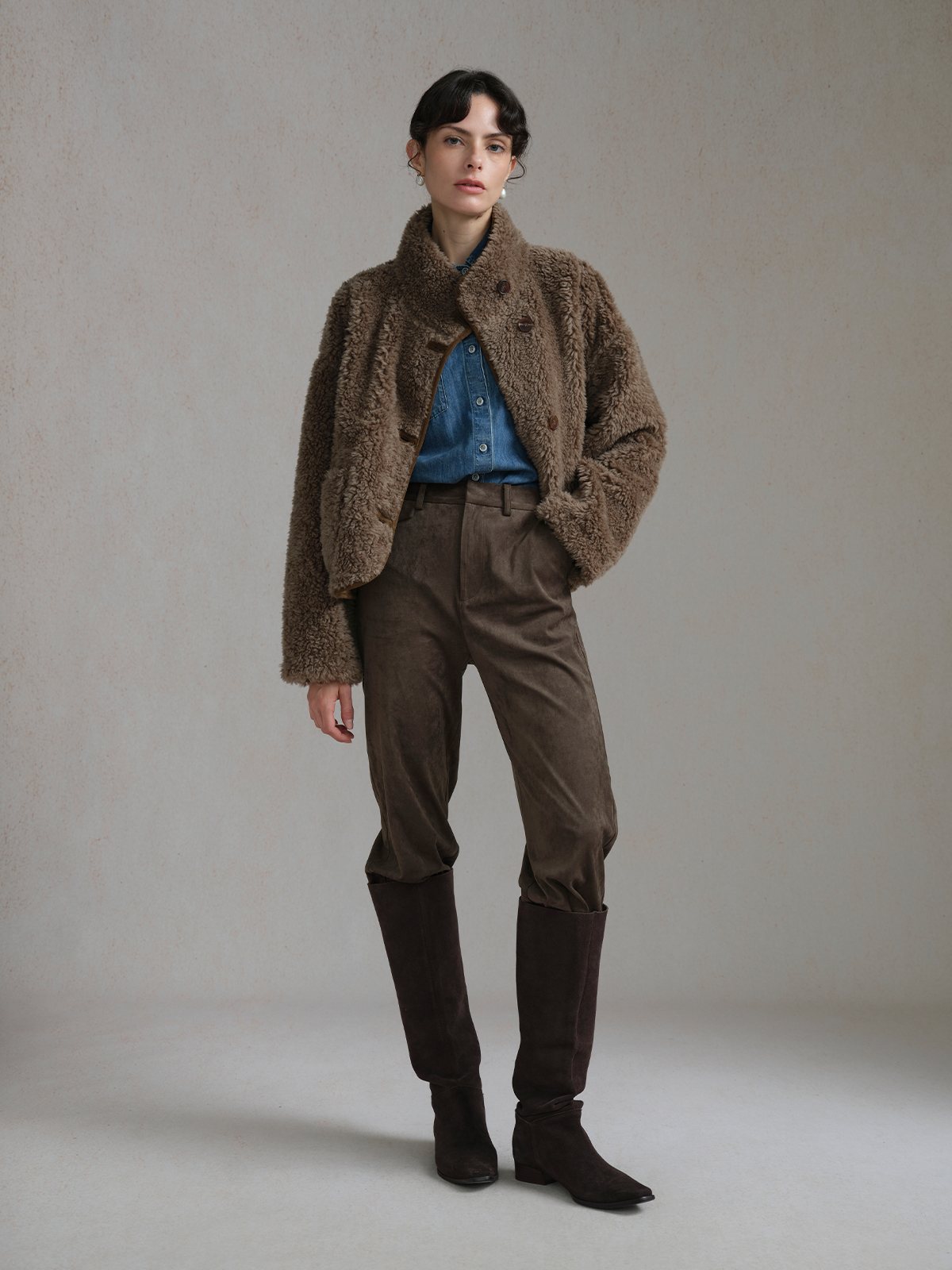 Product View of TEDDY Reversible Teddy Jacket in Brown.