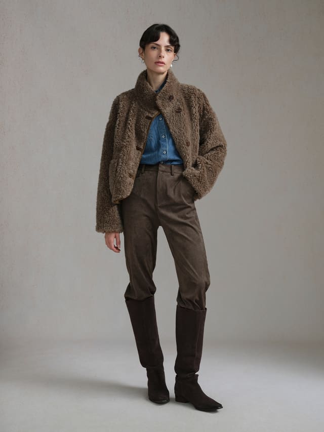 Product View of TEDDY Reversible Teddy Jacket in Brown.