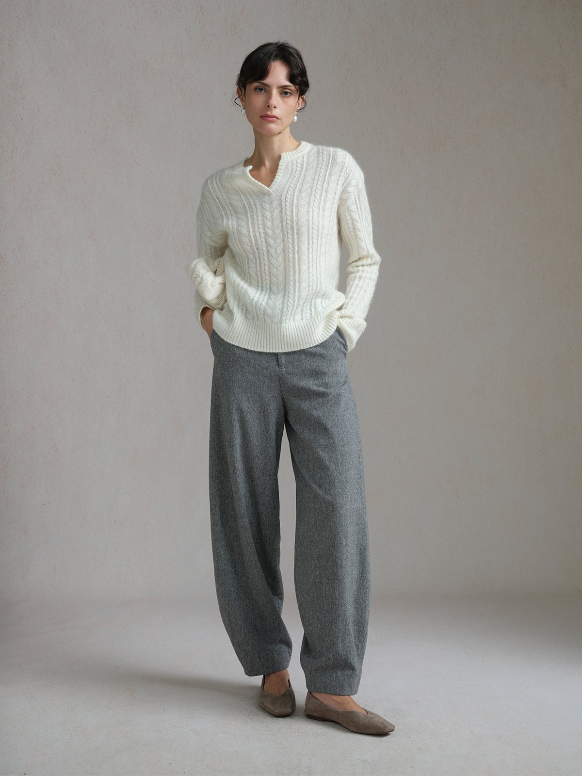 Product View of MARNIE Cable Jumper in Off-White.