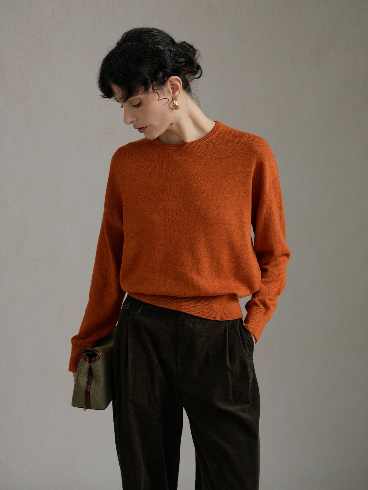 Product View of SOPHIA Relaxed Lightweight Jumper in Orange.