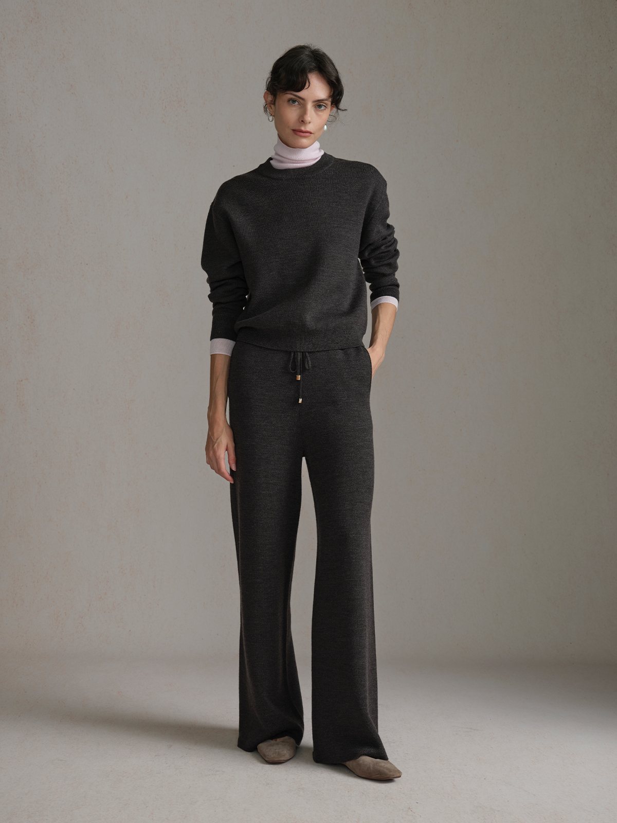Product View of MILO Slightly Relaxed Jumper in Grey Brown.