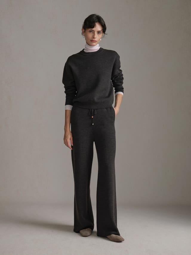 Product View of MILO Slightly Relaxed Jumper in Grey Brown.