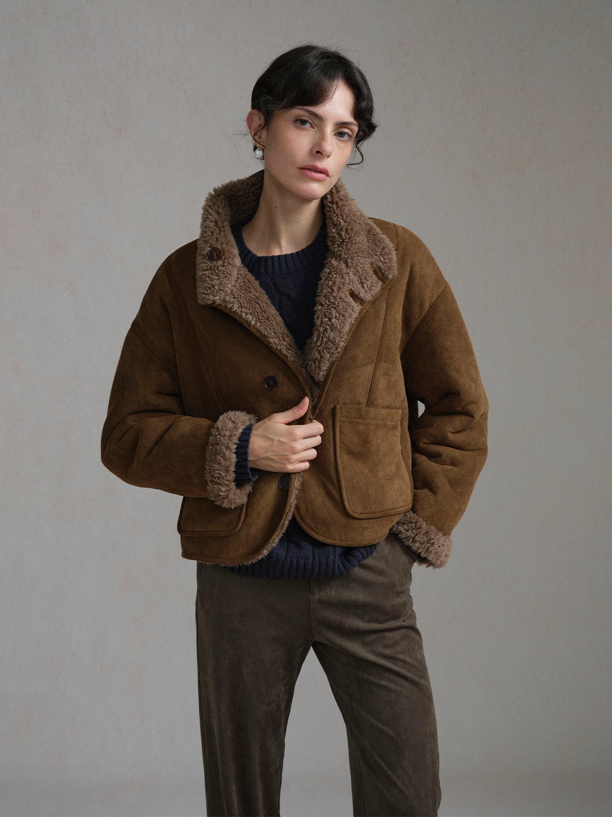 Product View of TEDDY Reversible Teddy Jacket in Brown.