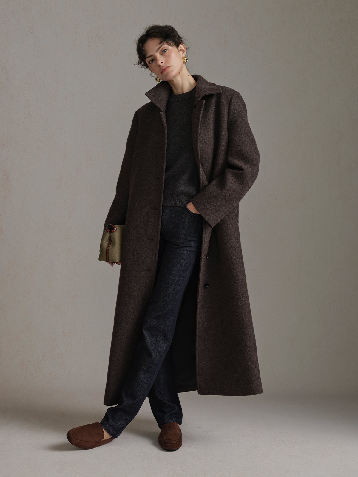Product View of MILO Slightly Relaxed Jumper in Grey Brown.
