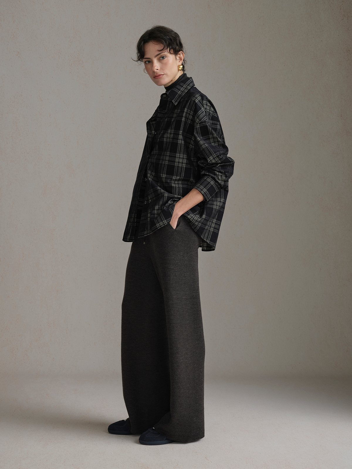 Product View of NOVA Straight-Leg Knit Trousers in Grey Brown.