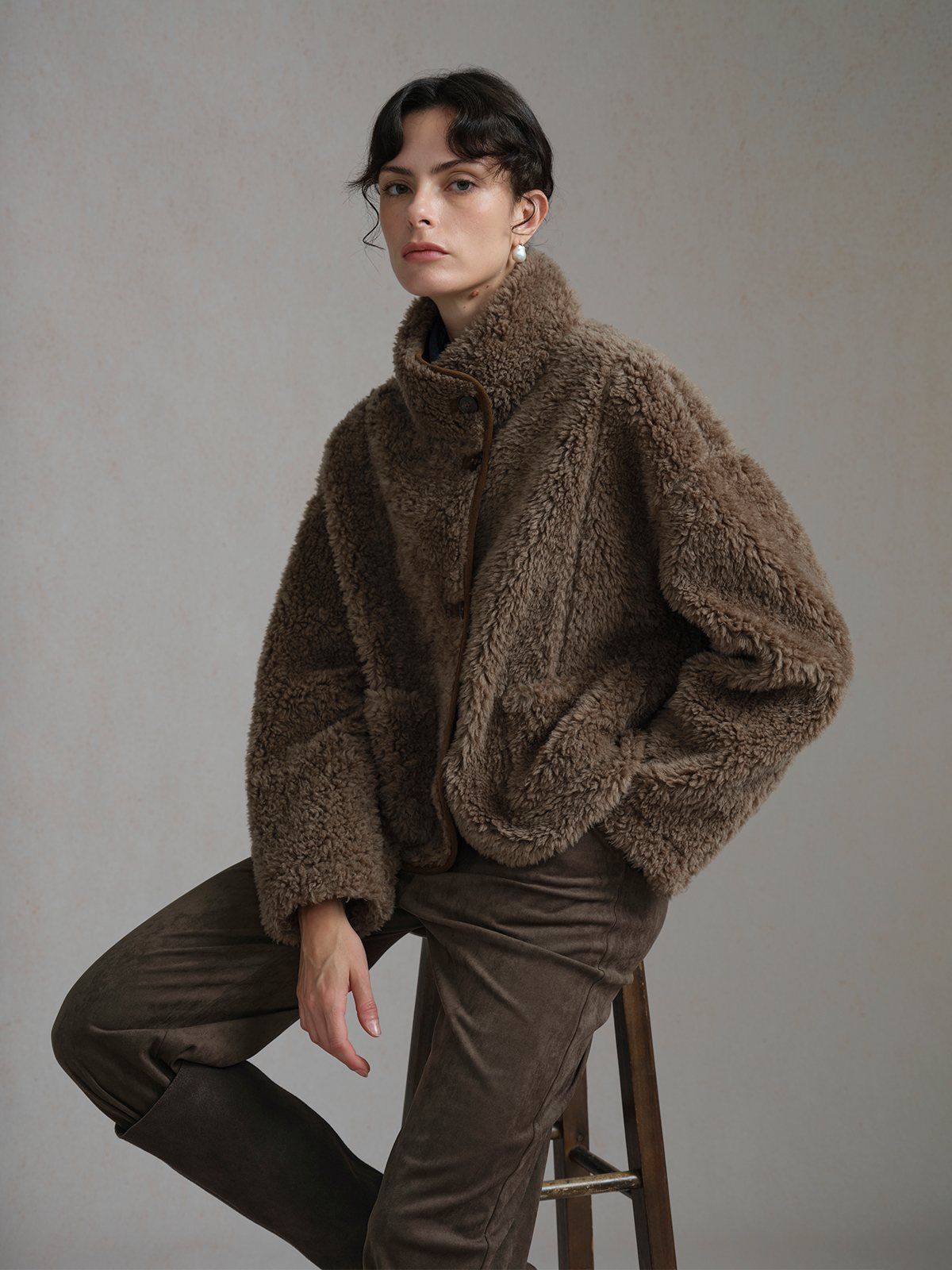 Product View of TEDDY Reversible Teddy Jacket in Brown.