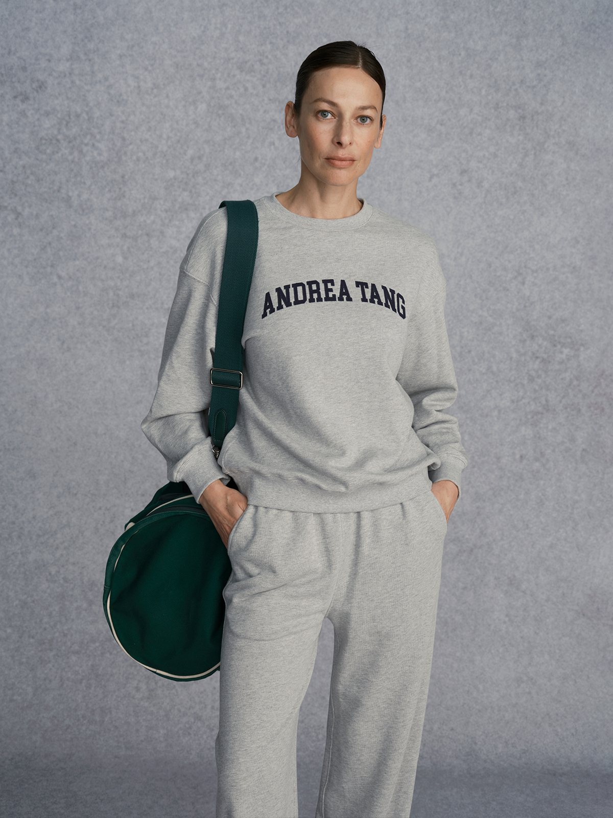 Product View of LETTERMAN Appliqué Letter Sweatshirt in Grey.