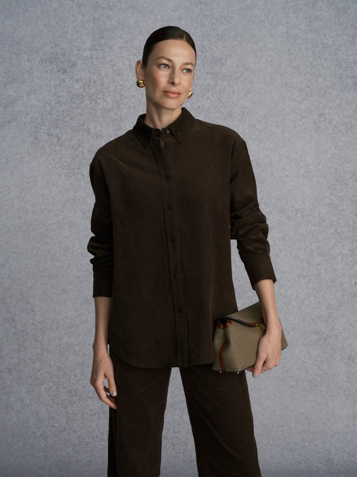 Product View of WICKHAM Corduroy Shirt and Trousers in Brown.