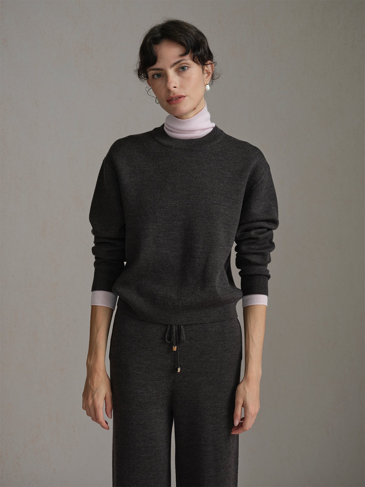 Product View of MILO Slightly Relaxed Jumper in Grey Brown.