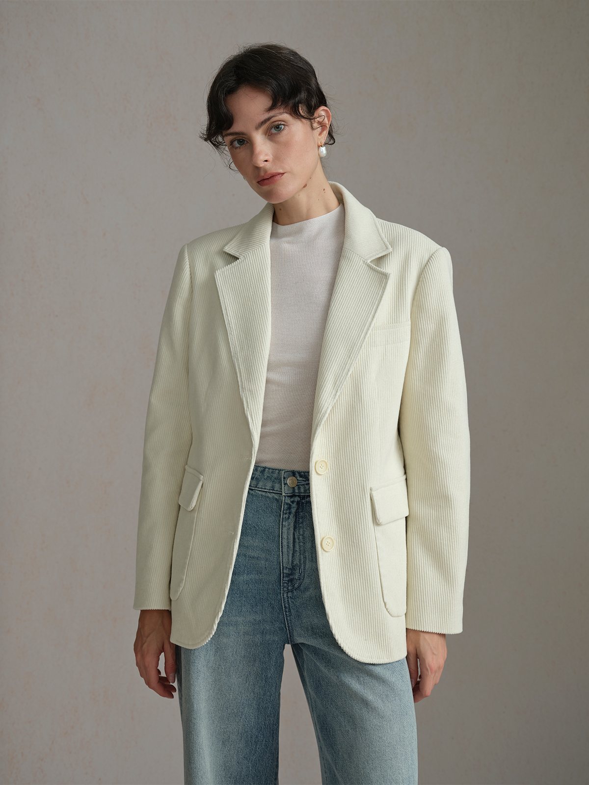 Product View of EASE Mock Neck Seamless Fitted Base Layer in Off-White.