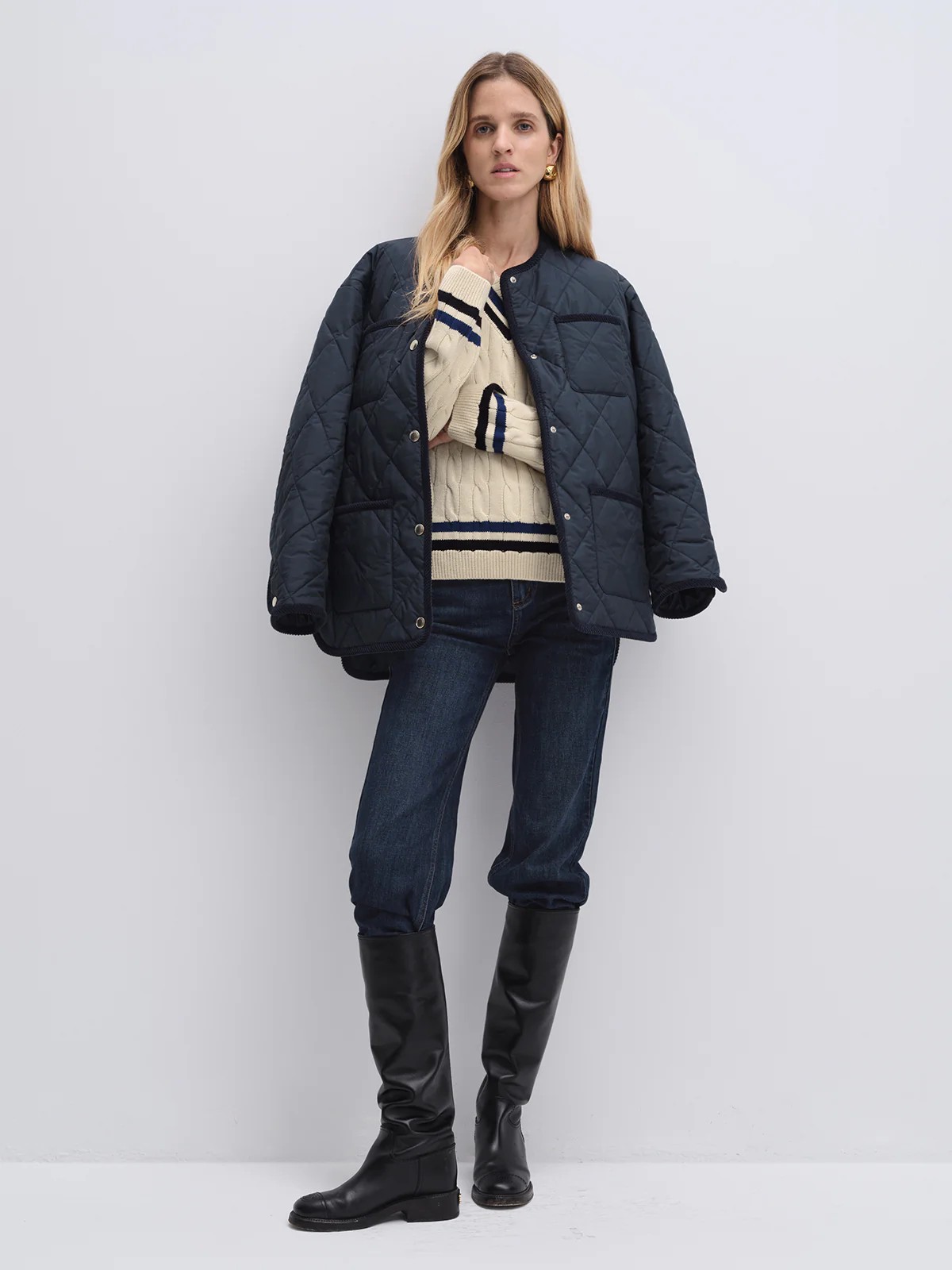 SABRINA｜Quilted Textured Jacket-Model front view-01