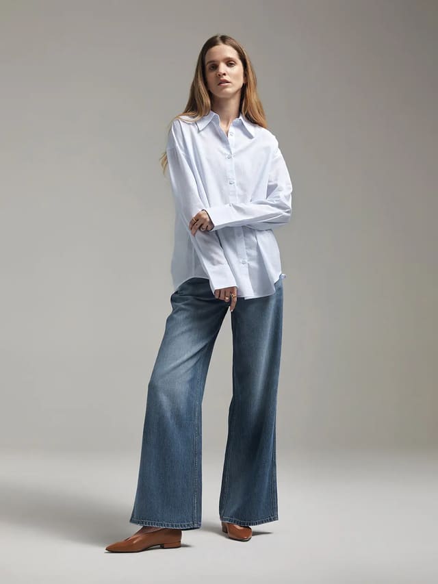 lyocell cotton thin soft mid low waist wide leg jeans-Model front photo-01