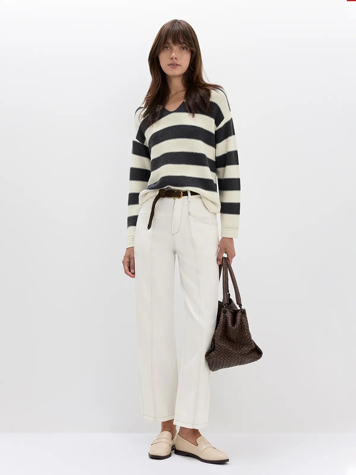 BAILEY｜Wool Cotton Blend Striped Jumper-Model side view-02