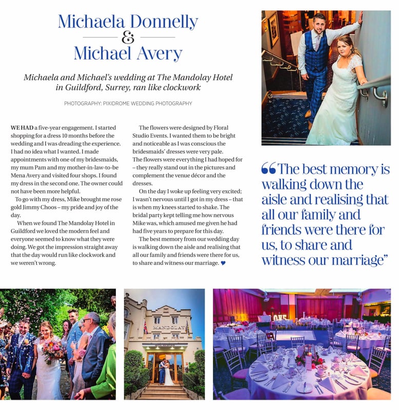 Magazine feature on a wedding at The Mandolay Hotel, photographed by Pixidrome