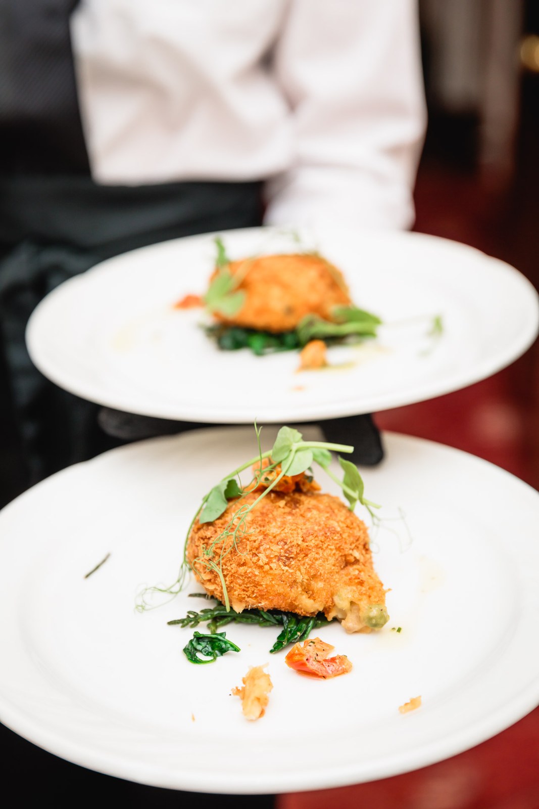 Plated fishcake starters carried through to the wedding breakfast