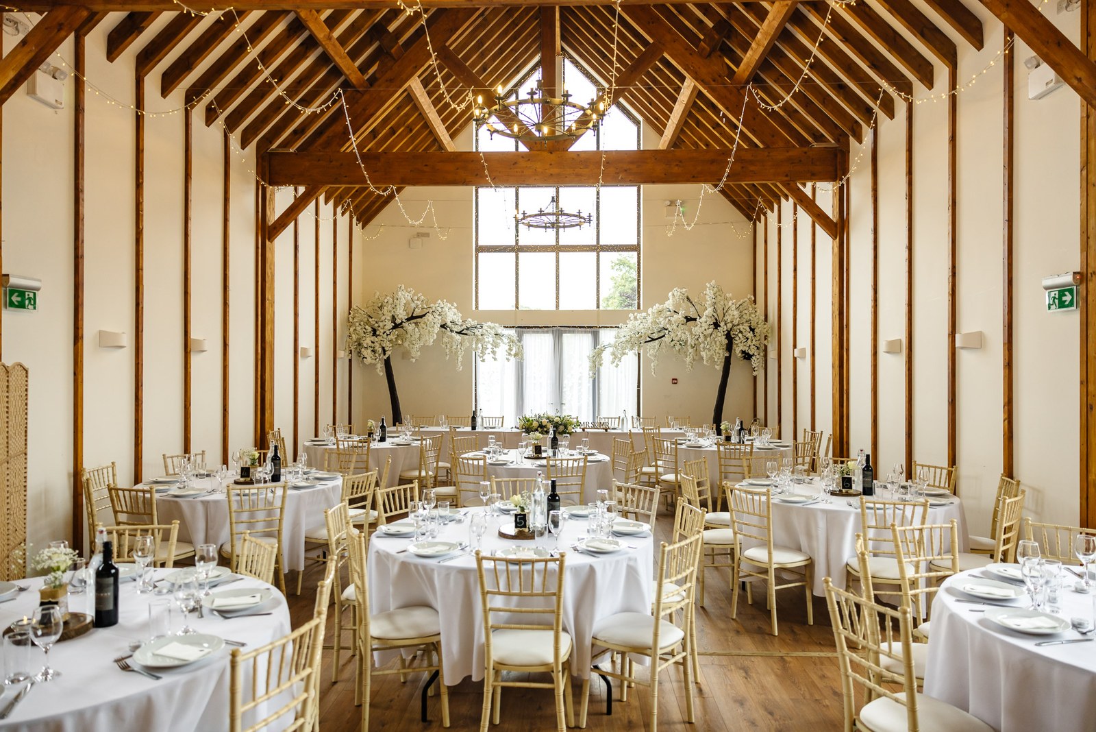 The beamed barn at Winters Tale Country Barn set for the wedding breakfast