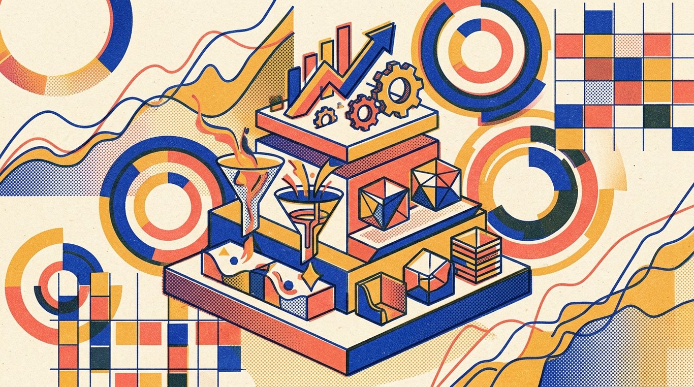Contemporary risograph editorial illustration of three-tiered podium comparing distinct compounding wealth engines, with geometric tax funnels channeling savings into high-growth investment vaults for 'Old vs New Tax Regime: Do You Still Need ELSS Funds?'