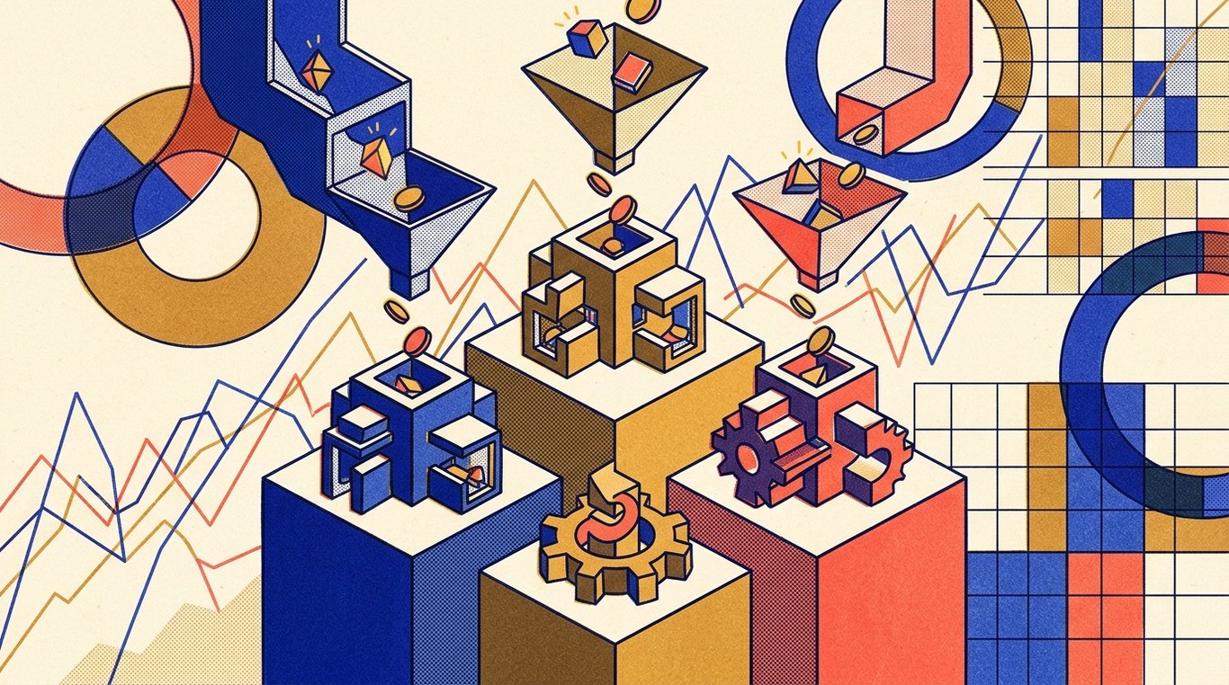 Contemporary risograph editorial illustration of three-tiered podium comparing distinct compounding wealth engines, with geometric tax funnels channeling savings into high-growth investment vaults for 'Should You Stop Your ELSS SIP if You Switch to the New Tax Regime?'