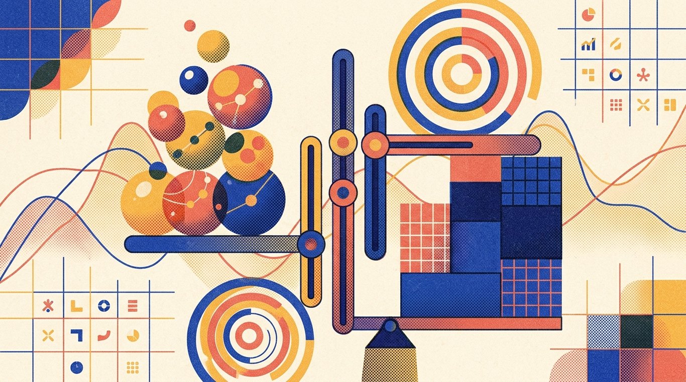 Contemporary risograph editorial illustration of balanced geometric structure of equity growth spheres and foundational debt blocks maintained in equilibrium by dynamic allocation levers for 'What is a Mutual Fund? ELI5 (Explain Like I'm 5) for Indian Beginners'