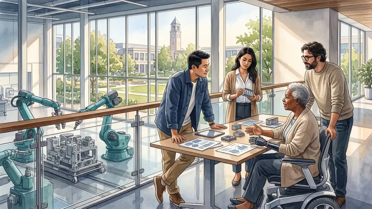 Architectural watercolor and gouache editorial illustration for How to Evaluate an AI Project-Management Tool